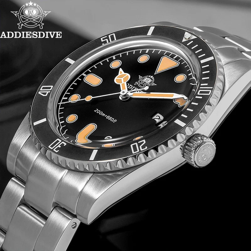 Addiesdive homem relógio 39mm moldura de cerâmica bolha vidro japão 2115 relógios quartzo luminoso 200m à prova dwaterproof água relógio mergulho reloj hombre