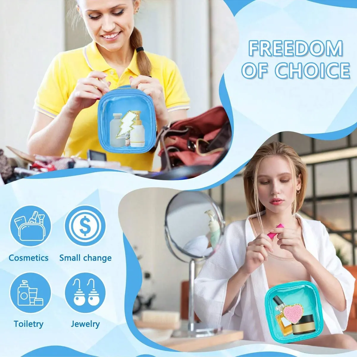 6 قطع/مجموعة حقيبة مكياج Preppy - حقيبة أدوات الزينة للسفر الشفافة مع سحاب، حقيبة مستحضرات تجميل من النايلون، هدايا مربعة صغيرة للنساء/ #6