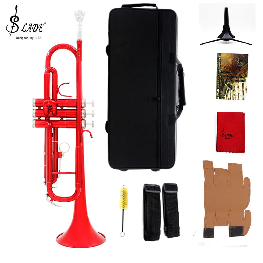 

SLADE Red ClassicTrumpet Bb B Плоская труба из латуни Монель Поршень Профессиональный духовой инструмент с аксессуарами