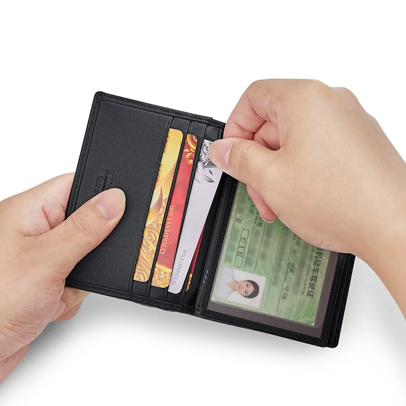 

Ultra-thin wallet Men's leather mini money clip Short vertical men's leather wallet card bag Black plain ultra-thin