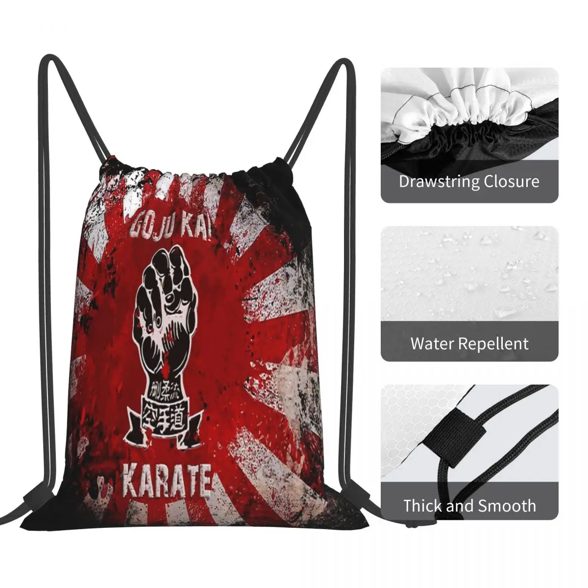 Goju Kai Emblem e Budo Flag - Karate Art zaini borse con coulisse coulisse Bundle Pocket borsa sportiva borse per libri