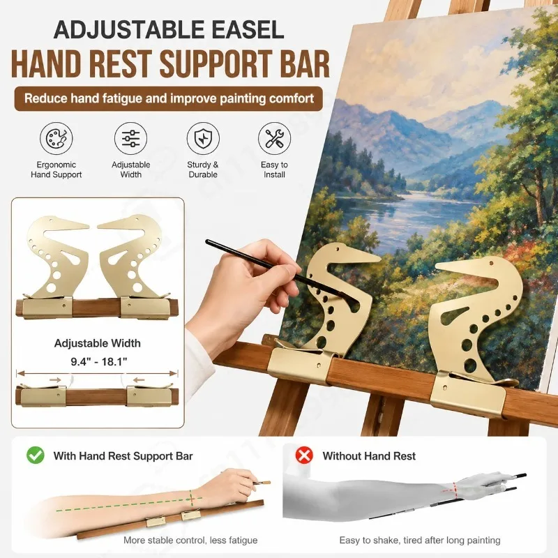 Adjustable Easel Hand Rest Support Bar, Artist Hand Support Bridge Metal Stand,Adjustable Height & Angl for Sketching Drawing