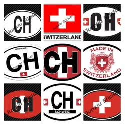 Switzerland with Flag Sticker CH Country Code Vinyl Reflective Decal Germanic Home Pride Travel Car Truck Oval Waterproof Decor