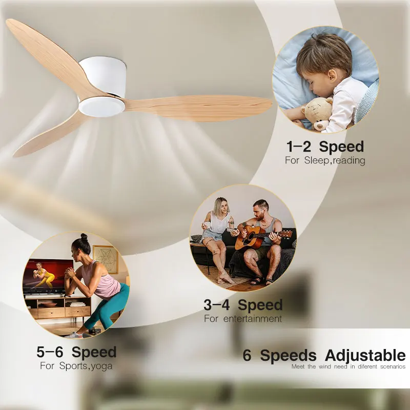 Modern 42/52inch Ceiling Fans with Remote Contorl for Bedroom Living Room Low Flower 30W DC Motor Ceiling Lamp without LED Light