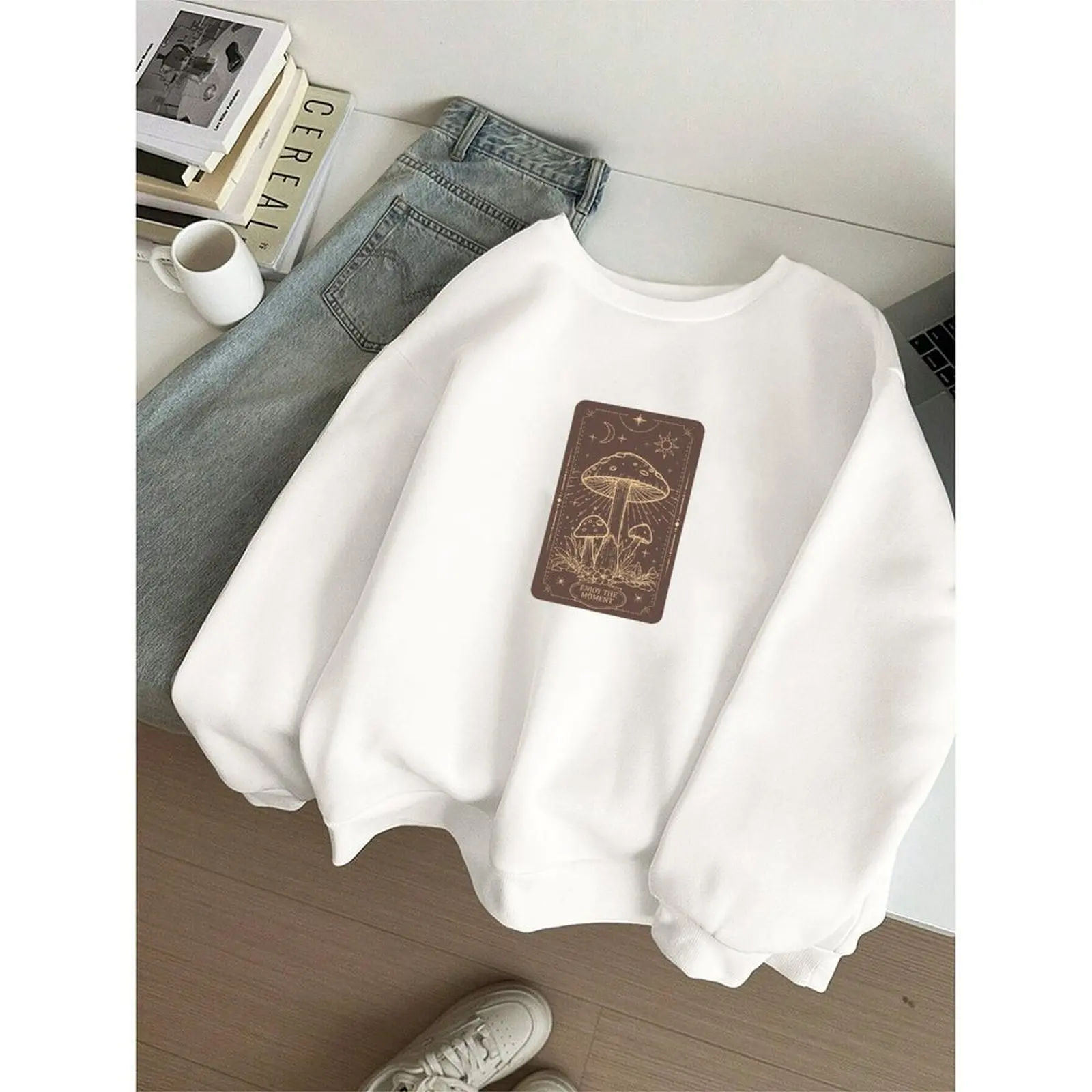Women's Sweater Round Neck Sweatshirts Velvet Winter Casual Printed Pattern Boho Print Pullovers Autumn Woman Clothes 2025