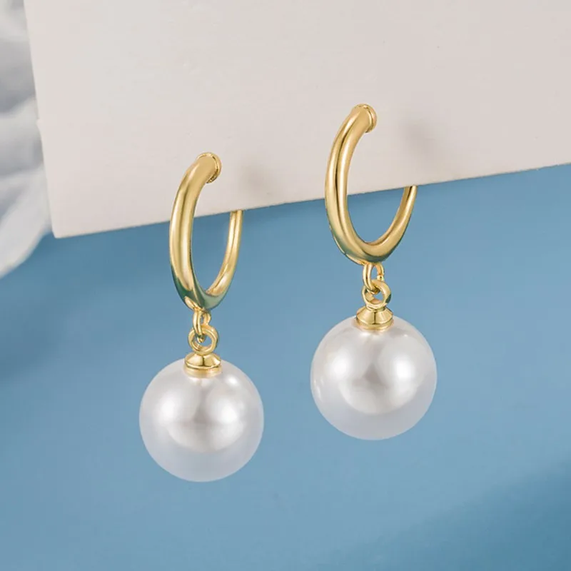 Gold Color Simulated Pearl Disc Clip-on Earring for Women Vintage Integrated No Ear Hole Earrings Jewelry Accessories