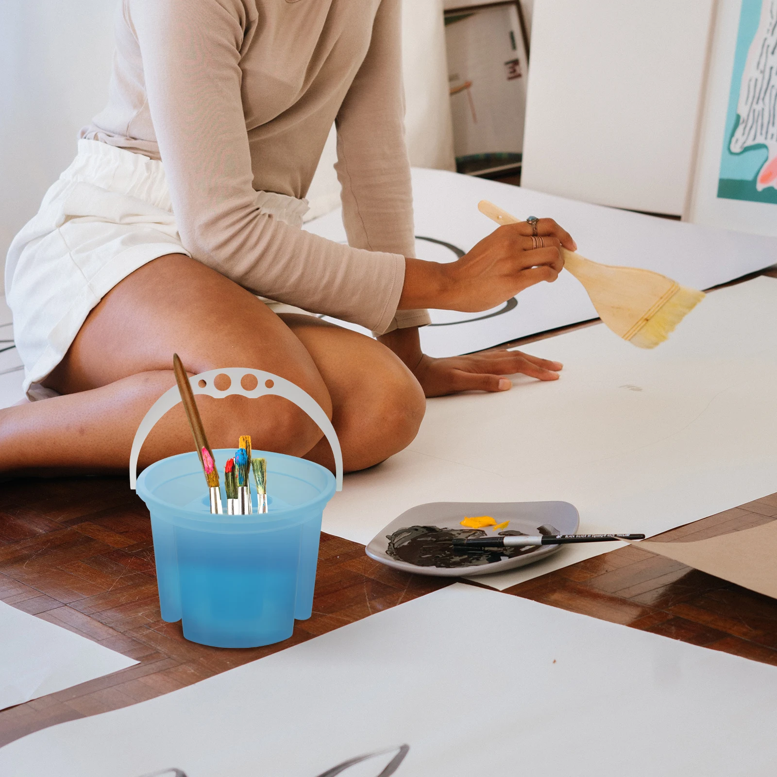 2 قطعة دلاء اللوحة البلاستيكية عالية الجودة حياة طويلة فرشاة غسل الحاويات لوازم الفن أحواض فرشاة الفنان أدوات الرسم