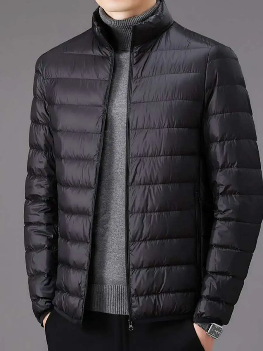 

Мужская легкая пуховая куртка с флисовой подкладкой, большие размеры, повседневная, с воротником-стойкой, теплая, осенне-зимняя