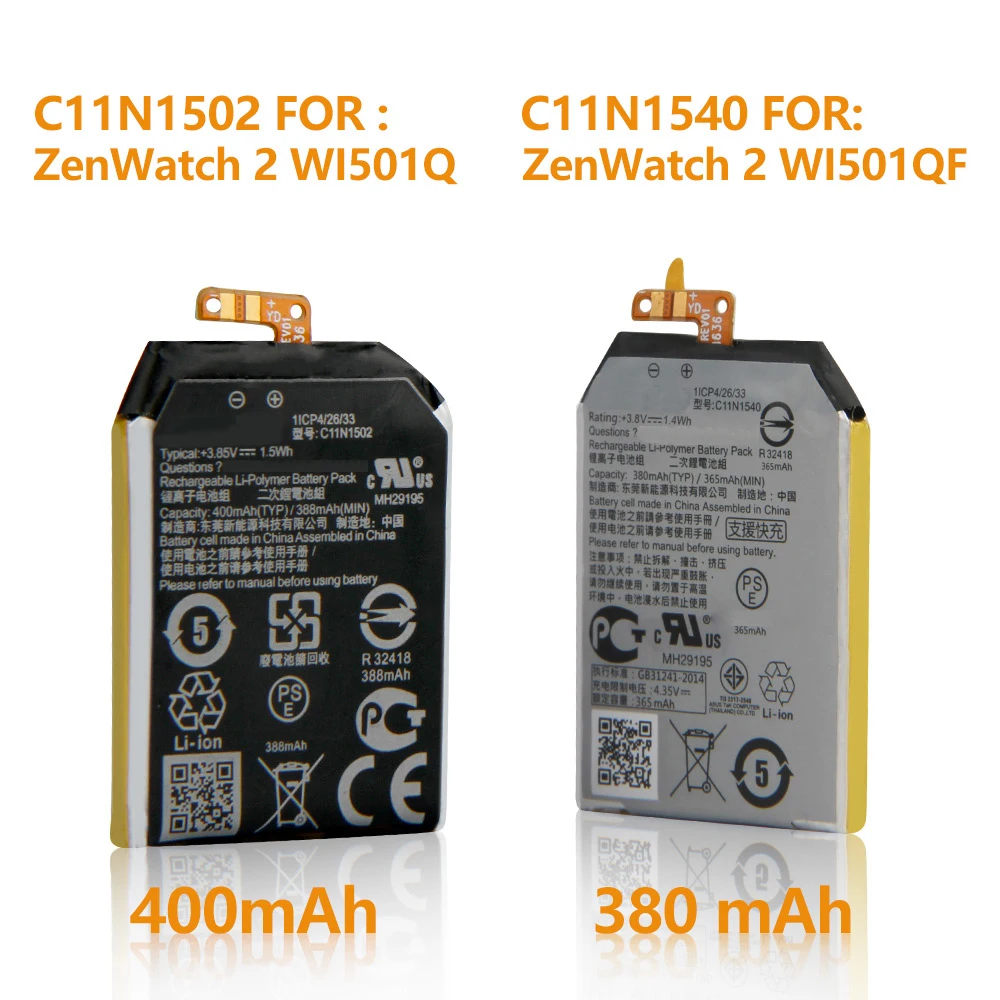 New Replacement Watch Battery C11N1502 C11N1540 For ASUS ZenWatch 2 WI501Q WI501QF 1ICP4/26/33 0B200-0163000 Battery With Tools