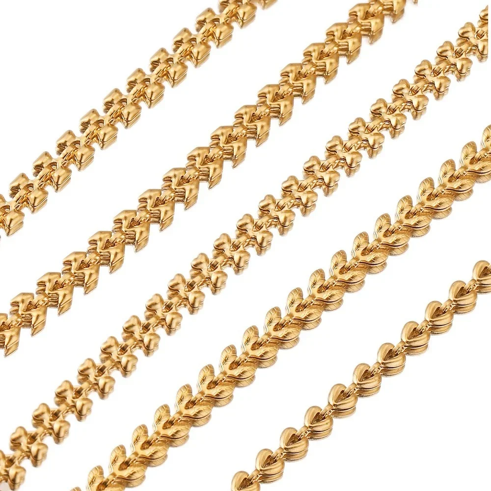 1M Stainless Steel Gold Leaf Love Airplane Chains for DIY Jewelry Necklace Bracelet Anklets Makings Making Supplies Wholesale