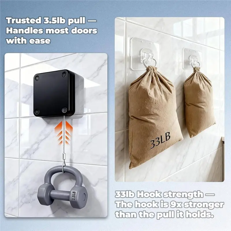 AT19-Retractable Automatic Door Closer 4 Pcs Tool-Free Installation, Powerful 3.5Lb Pull Shuts Doors Completely
