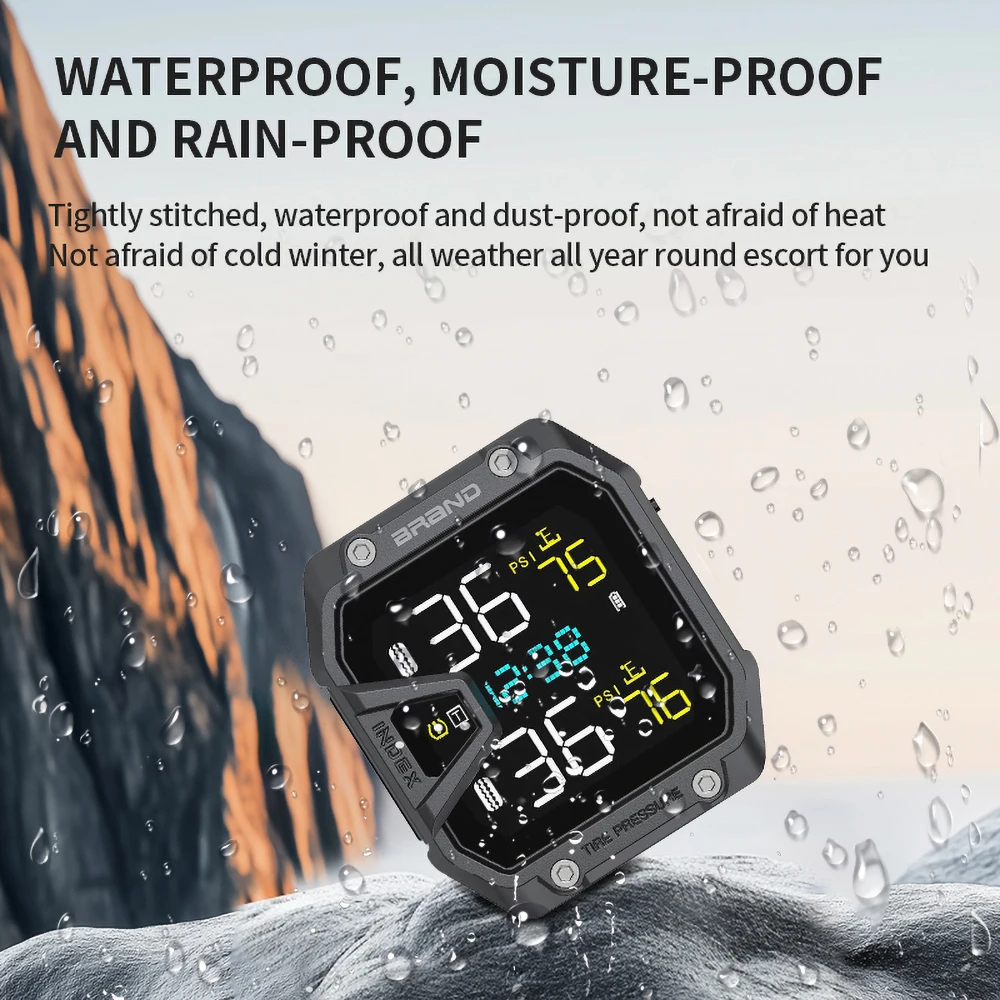 Waterproof Motorcycle TPMS with 2 External Sensors Solar USB Tire Pressure Monitoring System Real-Time Alarm System 1.0~5.9BAR