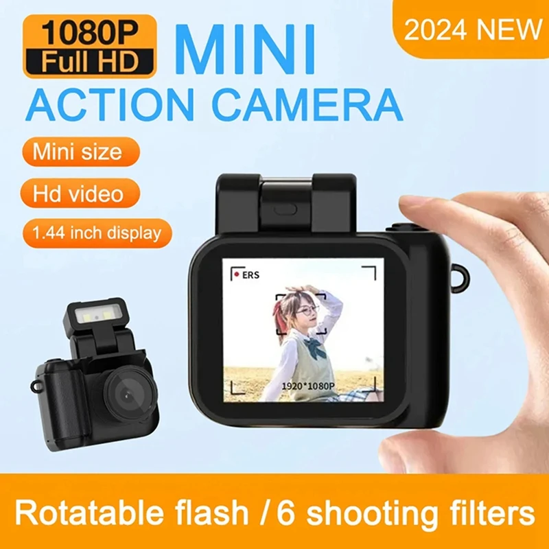 كاميرا SR-Mini SLR Style Cmos 64GB مع ضوء فلاش وقاعدة شحن مسجل فيديو محمول DV 1080P مع شاشة LCD