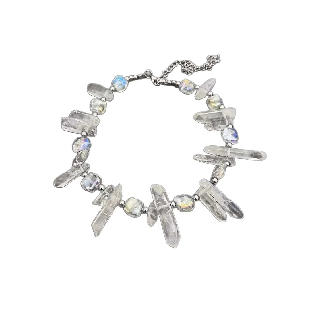 DUTRIEUX الاتجاه الجديد الشرير قلادة الهندسة العمود الفقري كورني غير النظامية شفافة مكعبات الثلج المختنق المعدني للنساء الرجال مجوهرات للجنسين