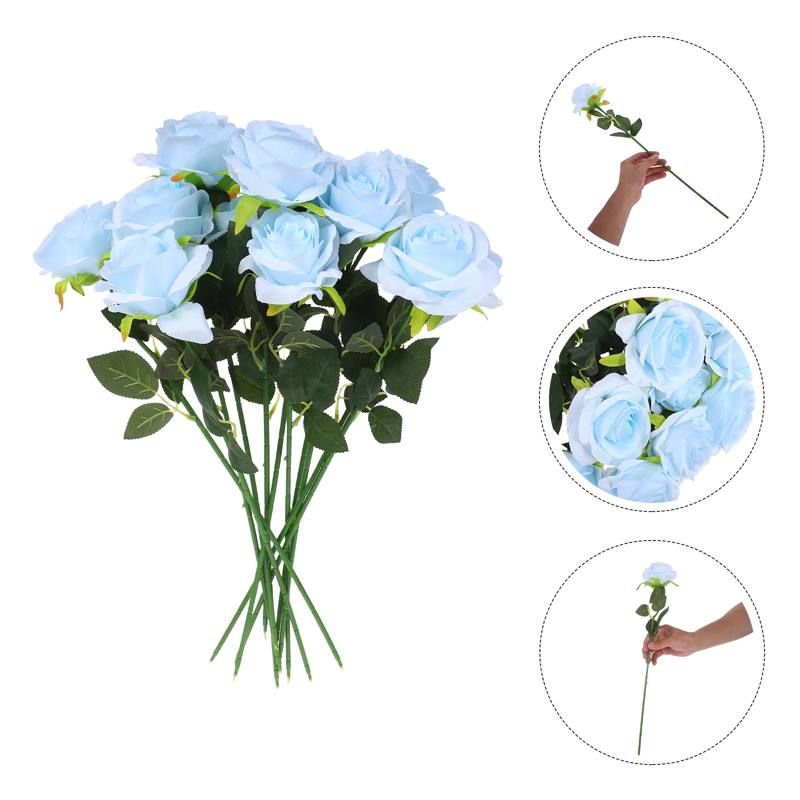 

12Pcs Light Blue Simulated Rose Flowers Realistic Artificial Long Stem Bouquet for Wedding Decorations Party Table Centerpieces