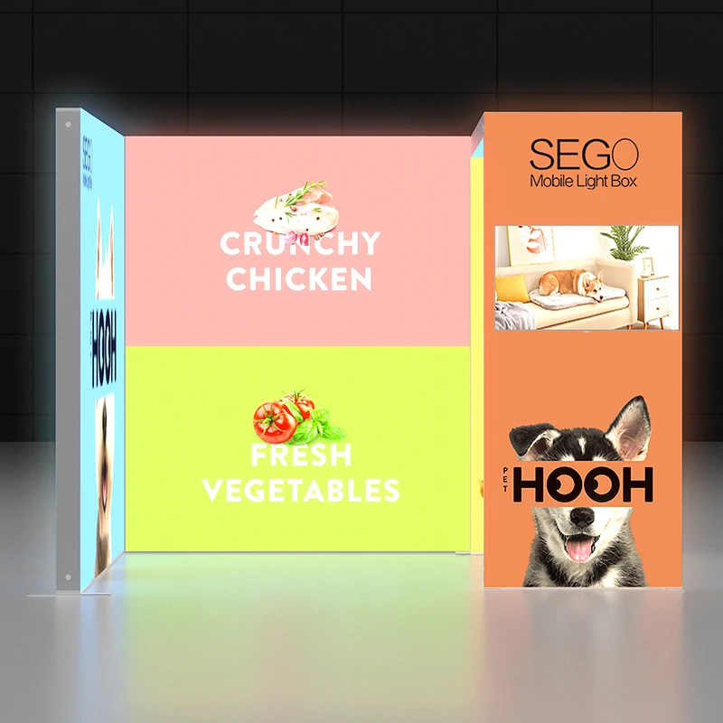 Scatola luminosa mobile SEGO in alluminio modulare di alta qualità 10x10ft Scatole luminose per esposizione di esposizioni commerciali Supporto per cabina espositiva facile da montare