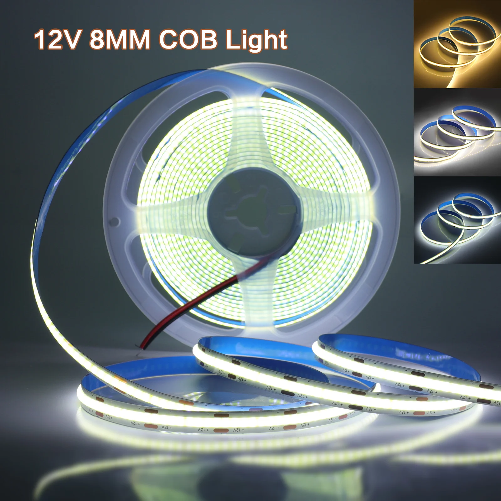 12V COB LED Strip Light for Room Decor 8MM 320Leds/m Flexible Ribbon FOB LED Tape TV Backlight 3000K 4000K 6000K Rope Stripe