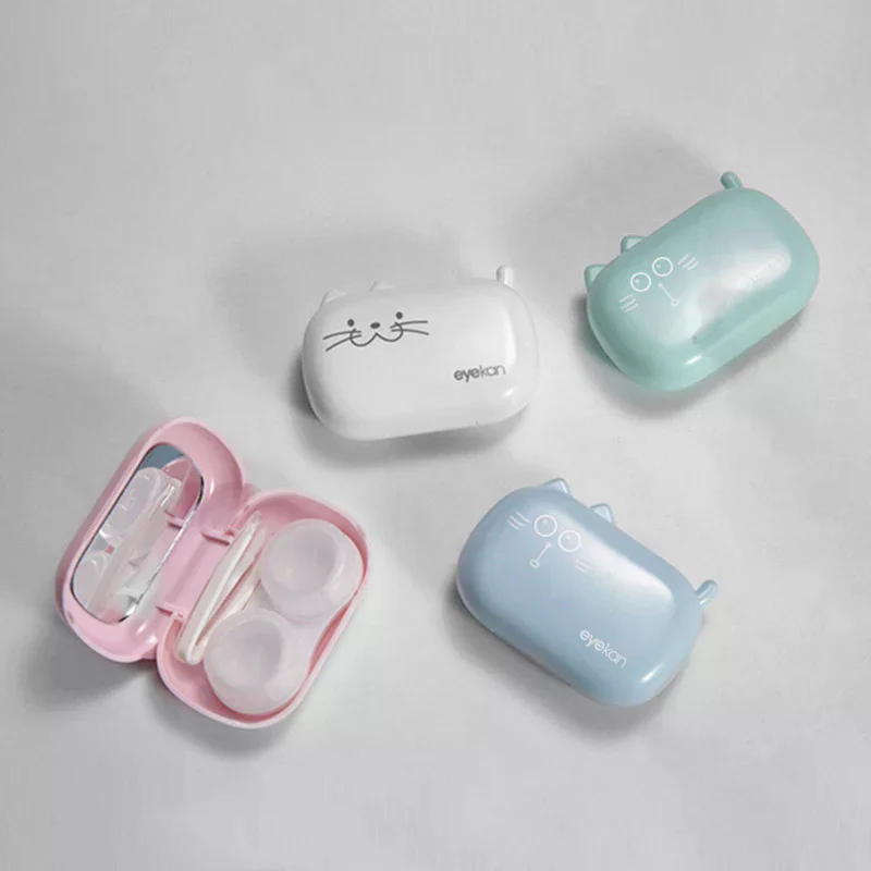 Mini bonito portátil gato lente de contato caso feminino ins adorável lentes recipiente conjunto viagem presente menina