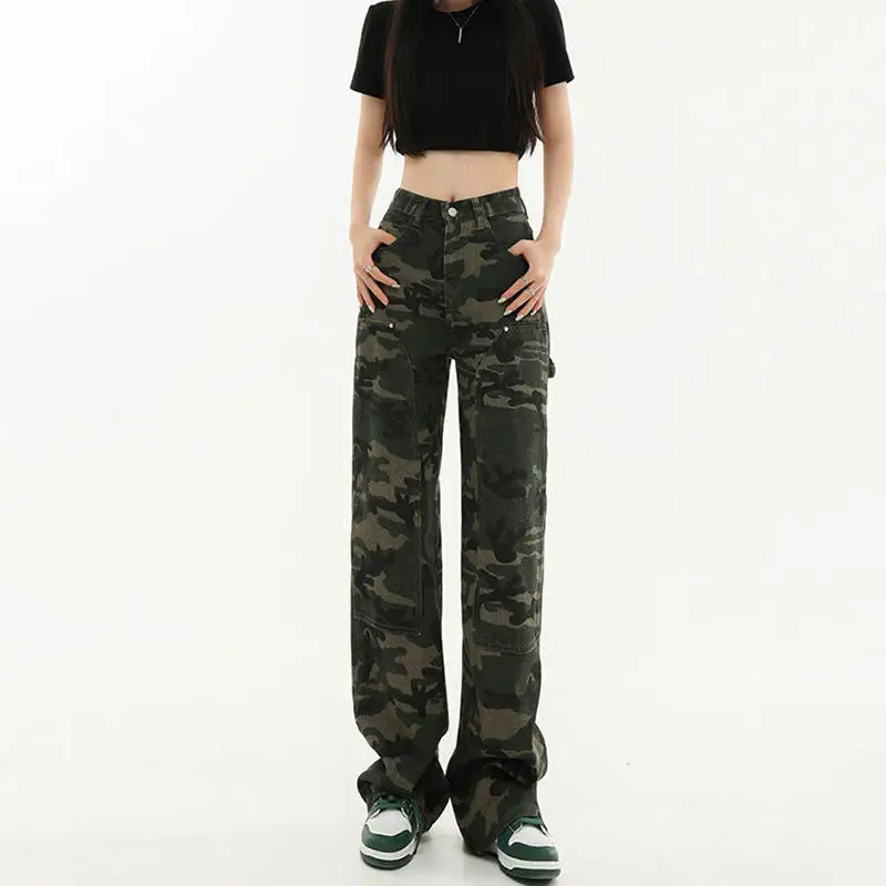 

Американские широкие джинсы High Street, женские модные универсальные пряные брюки с высокой талией для девочек, узкие прямые брюки длиной до пола