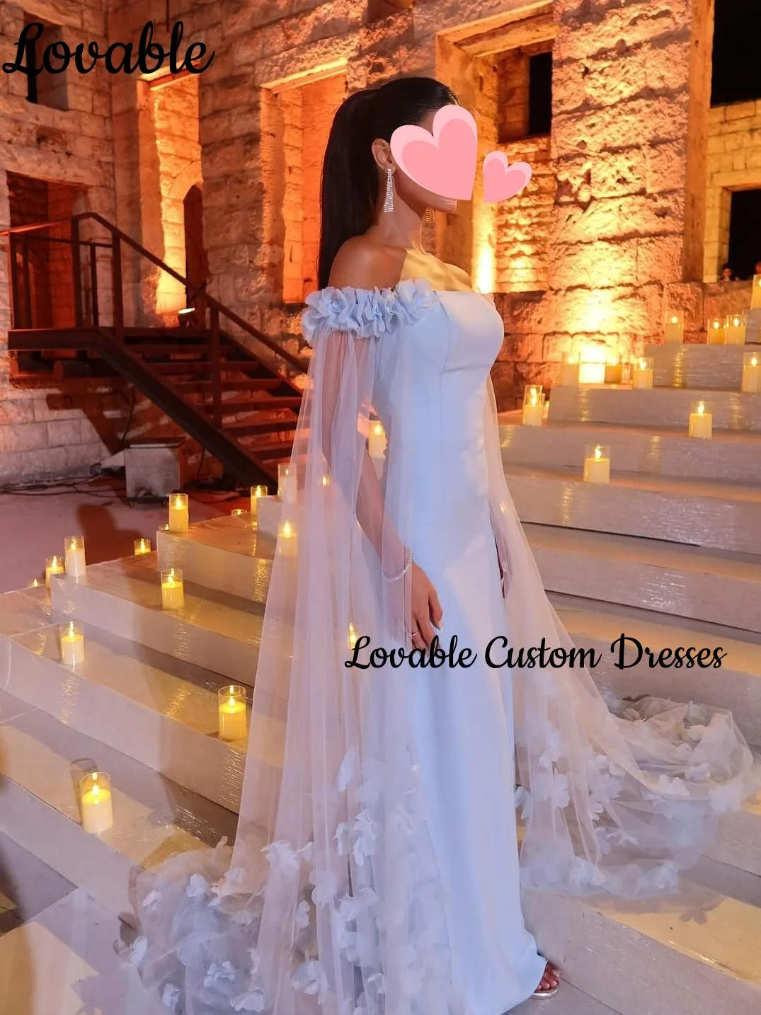 

Свадебное платье на заказ Роскошные вечерние платья длиной до пола с открытыми плечами и цветами на молнии с кепкой на бретелях Платья Fo