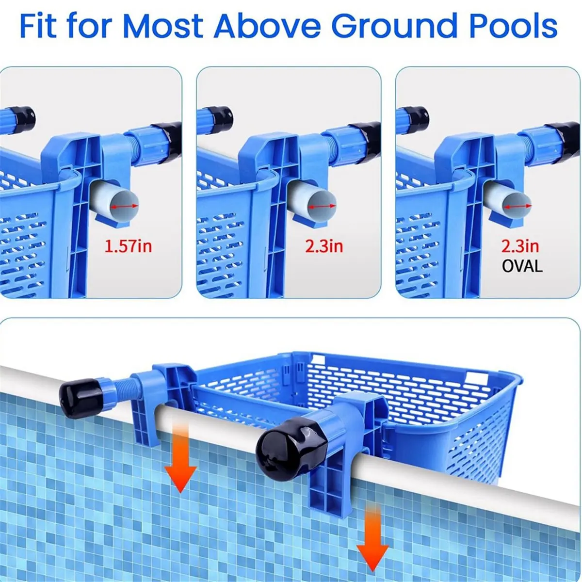 MALL Thickened Poolside Storage Basket with Adjustable Handle - Multi-Functional Pool Accessories (Robin Blue)