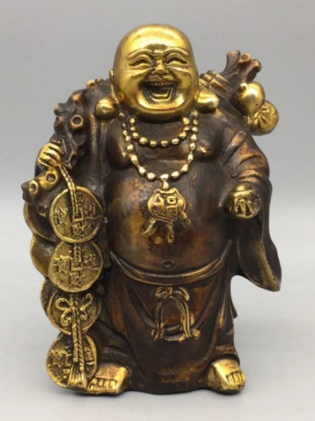 

Collection of antique bronze artifacts, golden bag Maitreya Buddha, exquisite craftsmanship, mellow coating, complete form