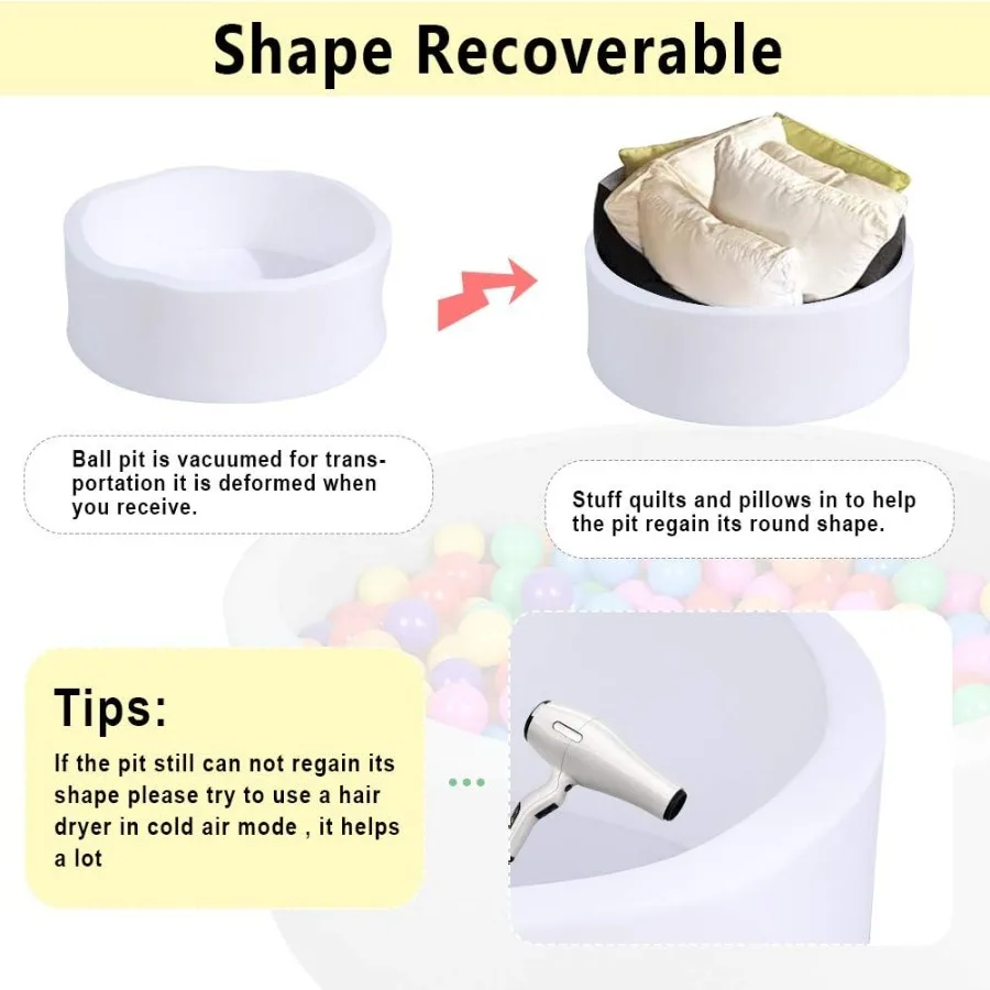 Poço de bola de espuma de memória macia, esponja redonda interna (sem bolas) para crianças pequenas - branco, 90 cm
