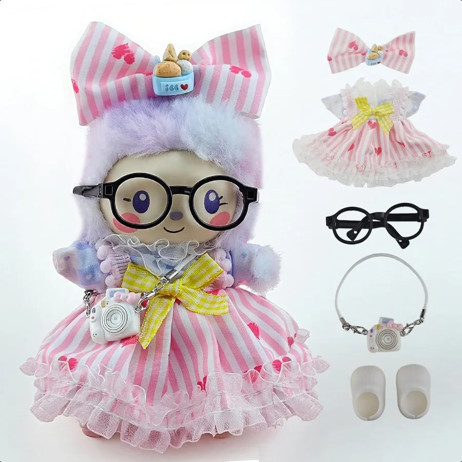 

Розовая одежда для кукольной юбки 517 см. Дизайнерская одежда для девочек. Комплект одежды для кукол Labubu NO Doll с розовым полосатым модным милым бантом Dr.