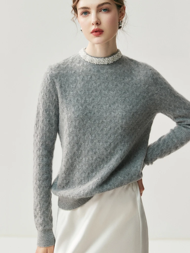 TLOML automne hiver nouveau femmes 100% pull en cachemire col rond col de perles câble tricot pull grâce Style bureau dame Chic hauts