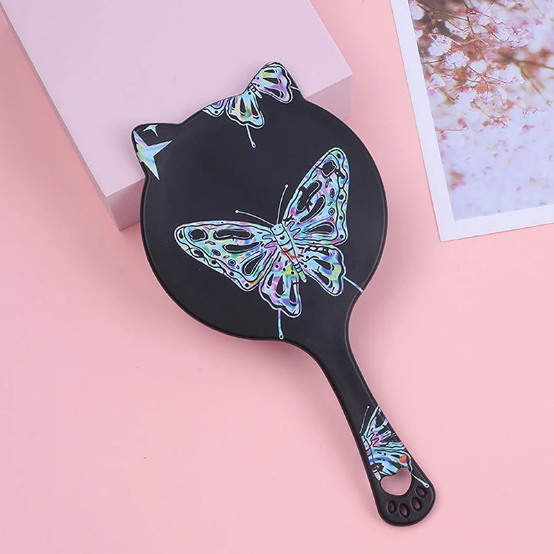 Miroir de maquillage coloré avec poignée, extension de cils, grand papillon, griffe de chat, spa, salon, miroirs compacts