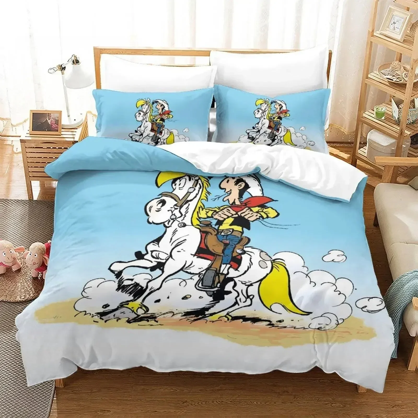 

New Lucky Luke Bedding Set Single Twin Full Queen King Size Bed Set Adult Kid Bedroom Duvet cover Sets 3D Anime Bed Sheet Set