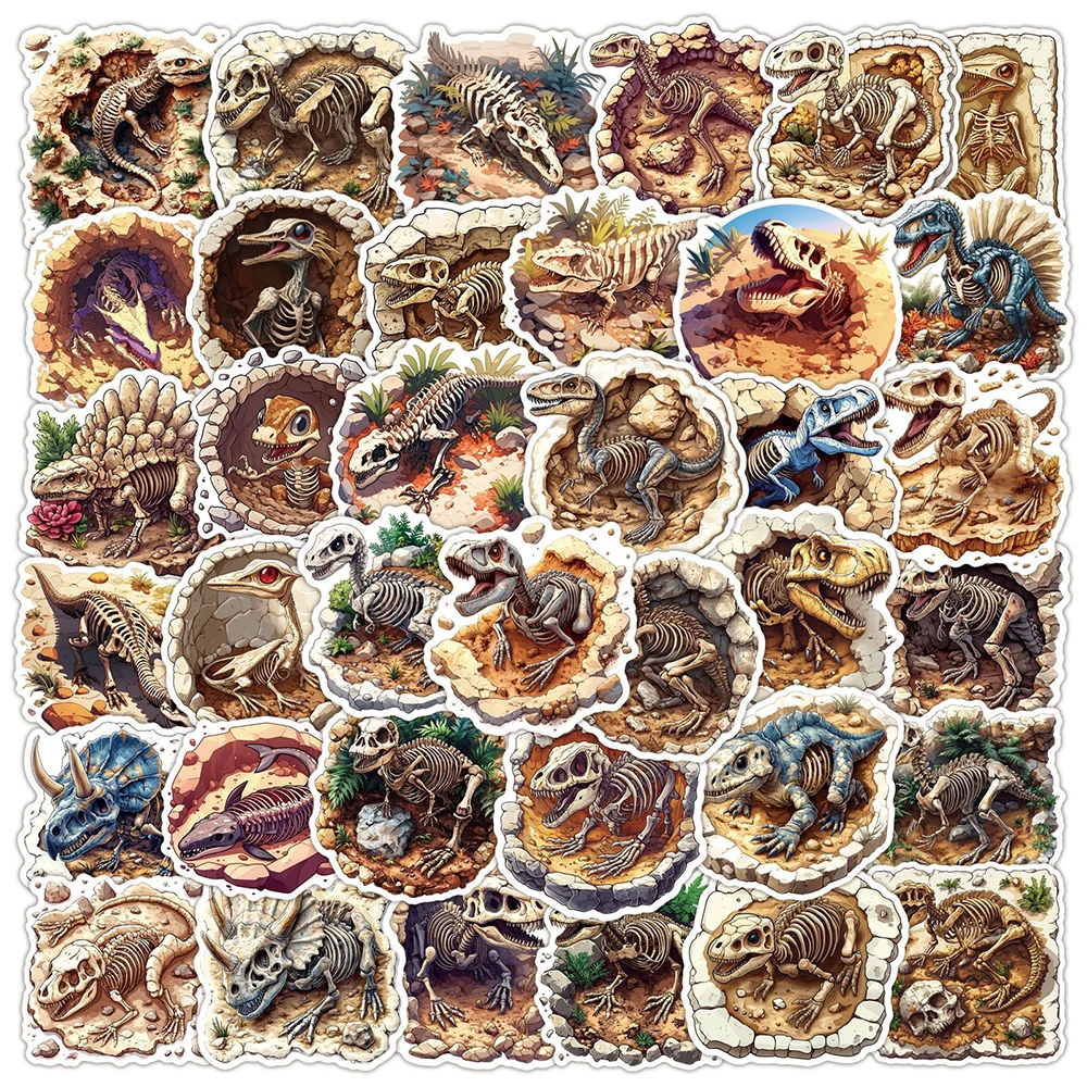 10/30/50pcs Cool Dinosaur Fossil Skeleton Stickers Cartoon Waterproof Sticker DIY Guitar Phone Skateboard Bike Decals Decoration