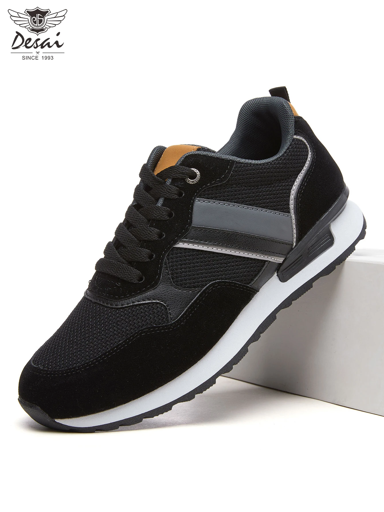 Desai Men Retro Color Block Sneakers, Lace Up Lightweight Casual Running Shoes, Non Slip Thick Sole for Daily Office & Outdoor