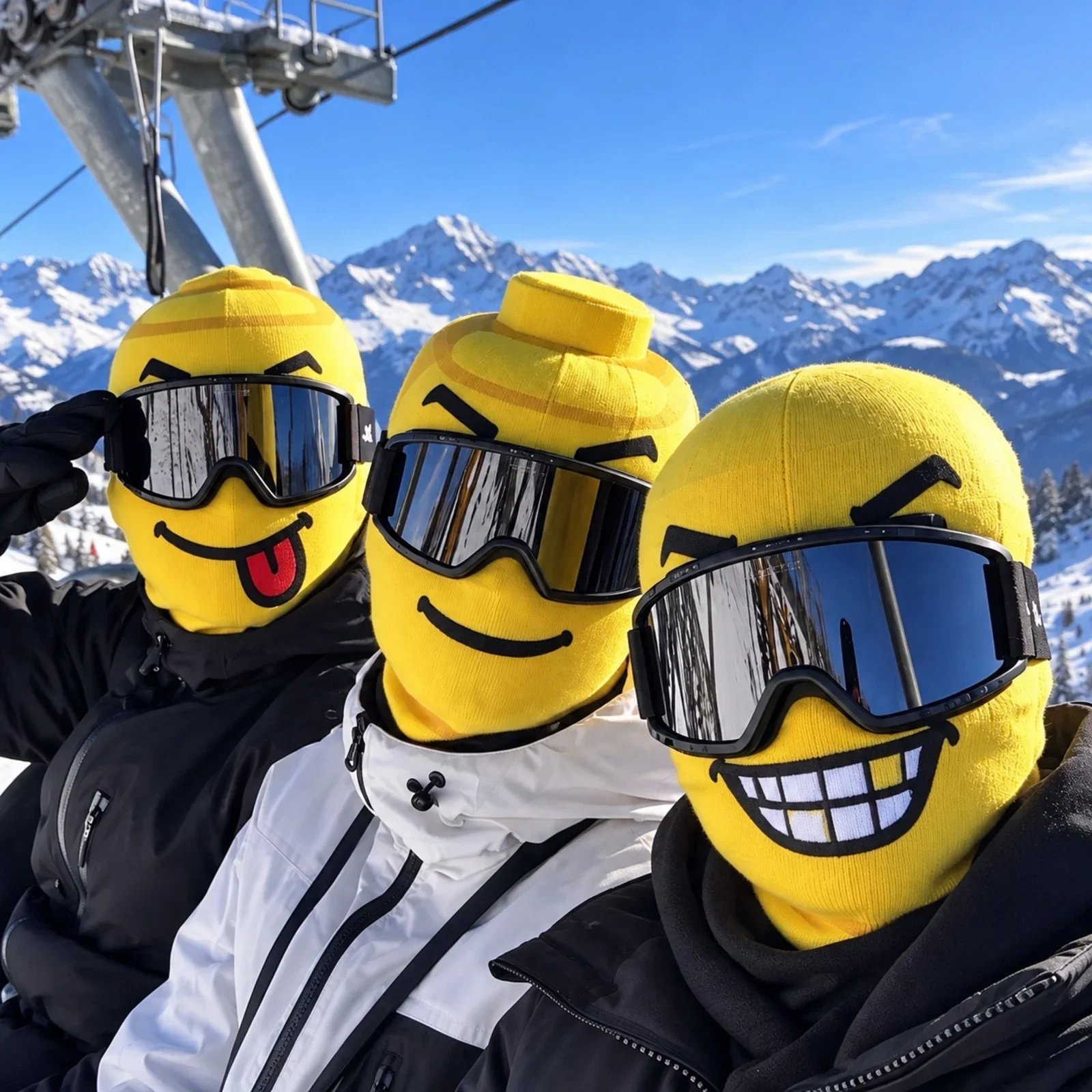 Novelty 3D Emoji Face Yellow Brick Figure Full Face Cover with Inner Support Frame, Winter Windproof Neck Gaiter for Motorcycle