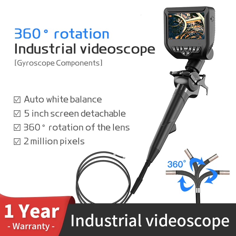 Industrial Endoscope 5.5mm  Articulating Borescope 1080P 360 Degree Endoscope BRT Function Auto White Balance HDMI Transmission