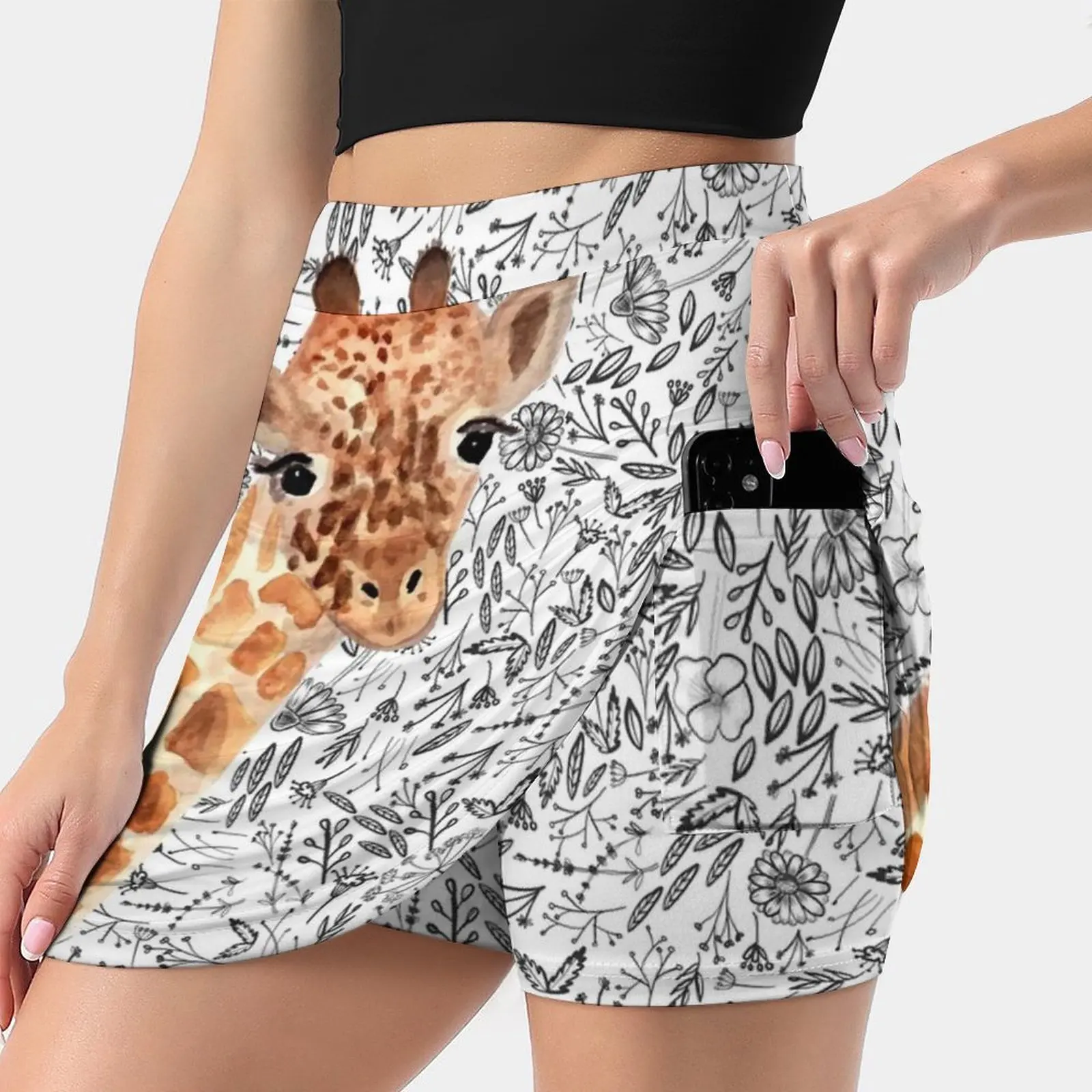 Watercolor Giraffe Women's skirt Mini Skirts A Line Skirt With Hide Pocket Watercolor Giraffe Animals Giraffe Art Giraffe