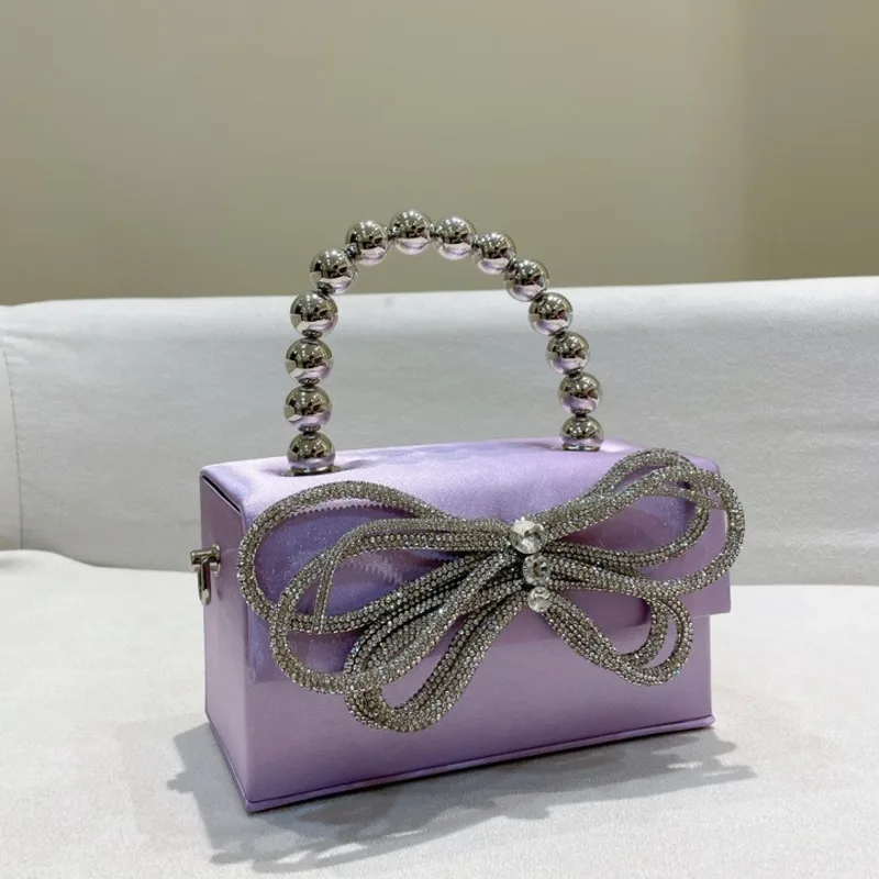 2023 Rhinestone Butterfly Chain Satin Box Handbags Women Boutique Crystal PU Evening Clutch Purses And Handbags Wedding Party