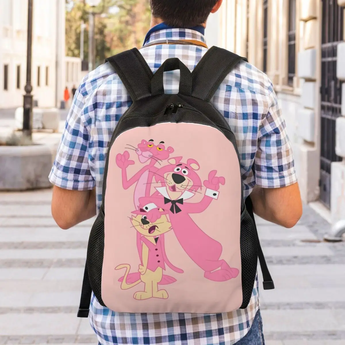 Impressão 3d personalizada bonito a pantera rosa mochila para meninos meninas desenhos animados faculdade escola sacos de viagem bookbag se encaixa 15 Polegada portátil