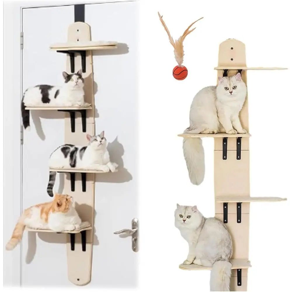 Настенная лестница для кошек со съемным ковриком, домашним кошачьим деревом и дверной подвесной полкой для скалолазания