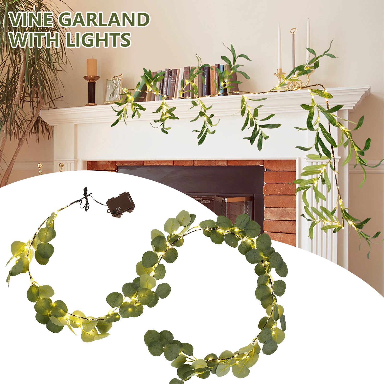 

Lighted Olive Garland with Timer 5.9ft Vine Garland Decor with Lights 100 LED Battery Operated Artificial Vine Light Realistic