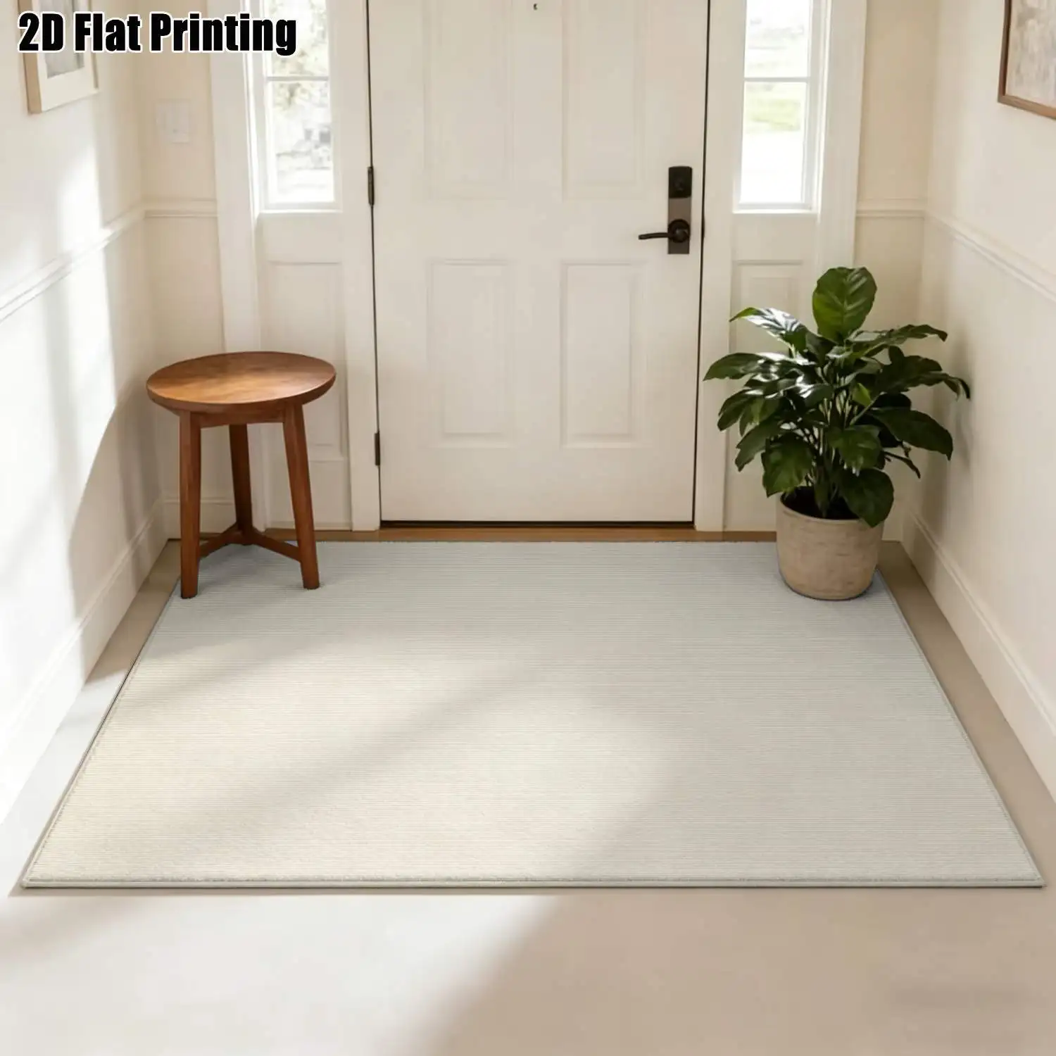 1Pc 2D Printed Beige Stripe Carpet: Modern Simple Decor, Multi-Size, Machine Washable, for Multi-Scene Use