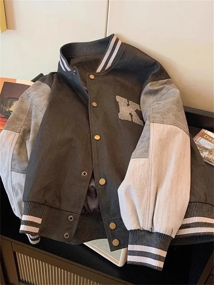 

Casual Color Blo Baseball Jaet ex Stand Collar Long Sve Outerwear for Autumn Season Versatile Personali Open Car...