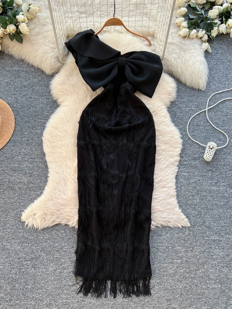 

Korean Design Knot Svel Bla Dr Women Summer High Waist Splicing Belt Tassel A-Line Skirt Commuting
