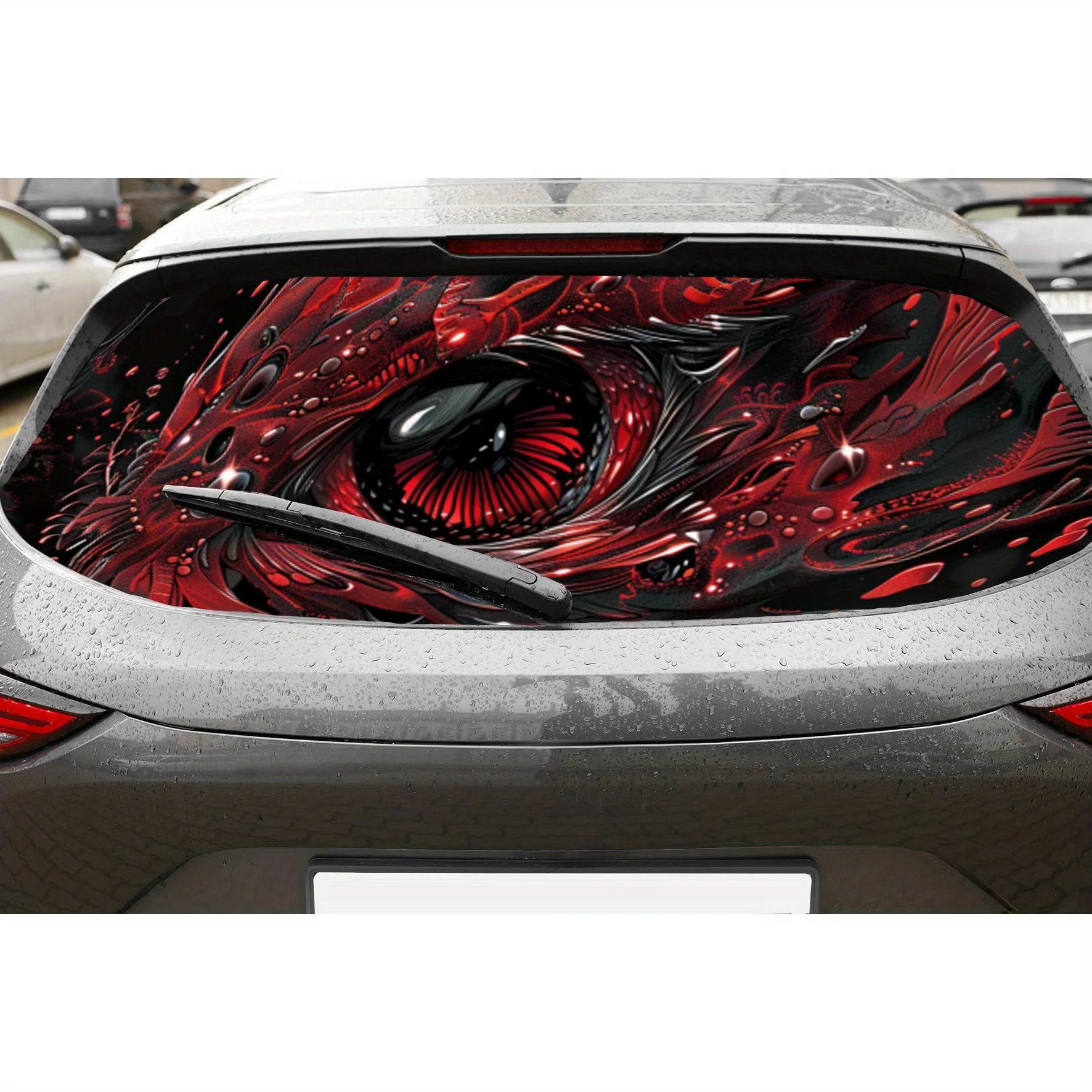 Red - Black Mysterious Eye PVC Perforated Car Vinyl Wraps, Privacy Enhancing Design for Rear Window, Car Rear Windshield Sticker