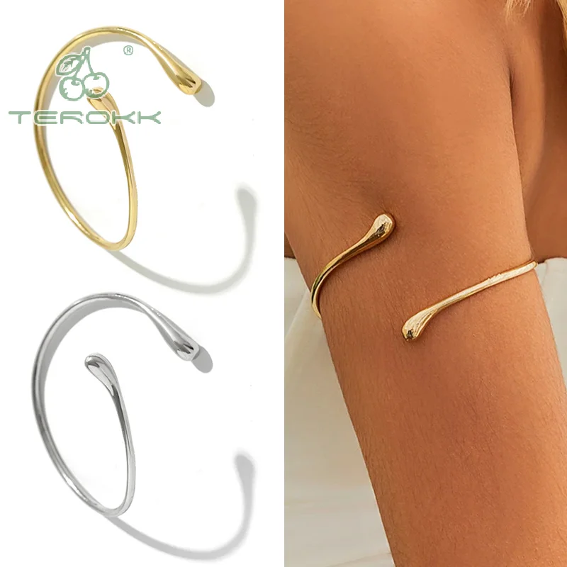 2024 Simple Vintage Water Drop Open Cuff Bangles For Women Trend Goth Geometric Arm Bracelet Aesthetic Jewelry Gift﻿