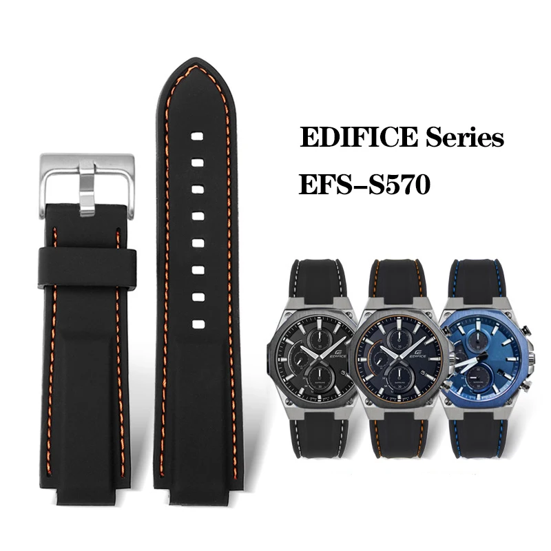 Silicone Watch Strap for Casio Ediffice EFS-S570 EFSS570 Series 5634 Raised Mouth 24x12mm Waterproof Rubber Watch Accessories