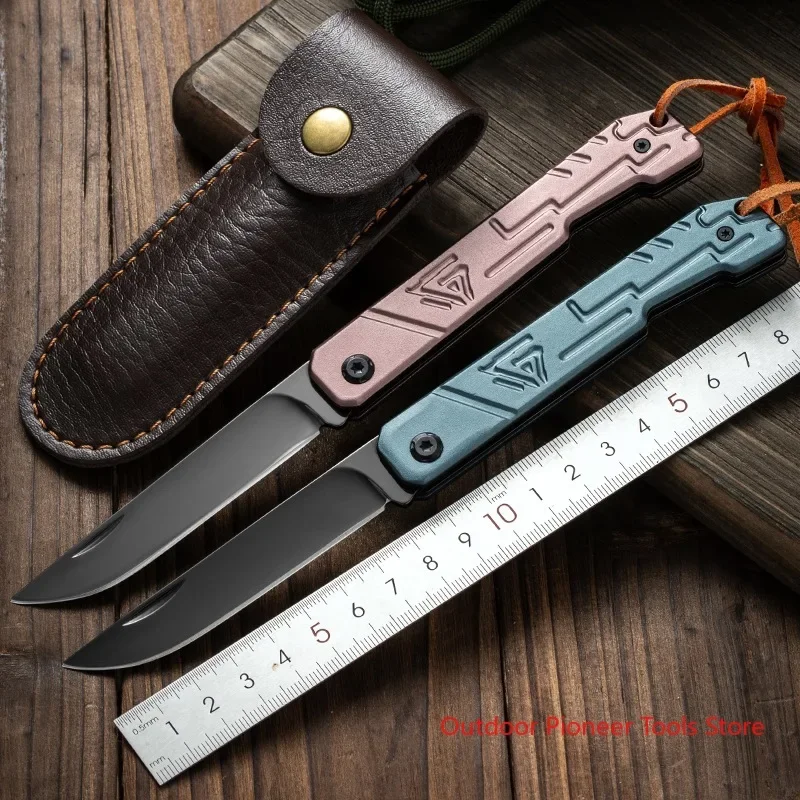 

2024 new aluminum alloy folding knife, outdoor EDC durable small knife with sheath, camping and hiking survival knife