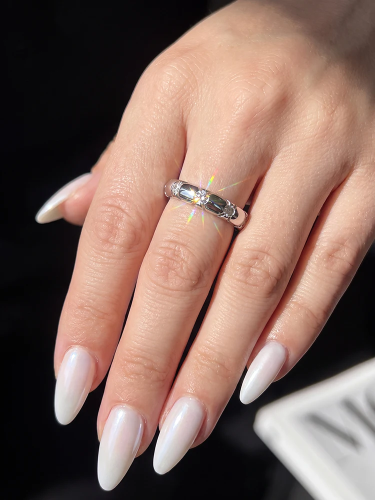 Simple Real Moissanite Diamond Round Shiny Stacked Wedding Band Ring For Women Party High Quality Personalized Jewelry