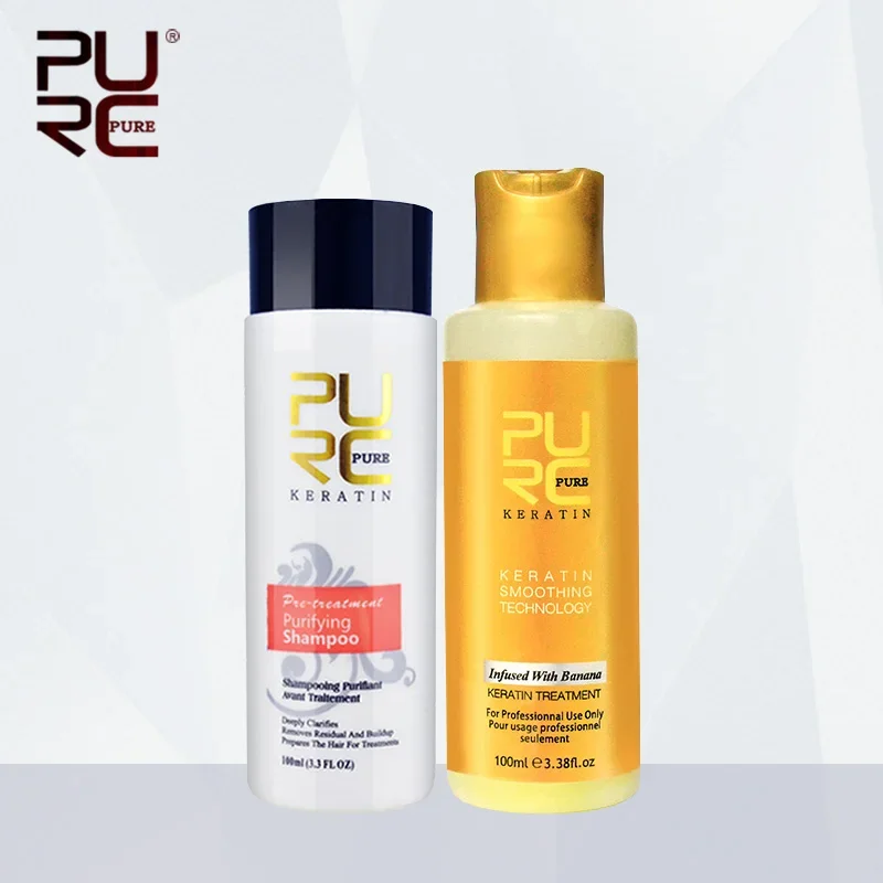 

PURC 12% Banana Flavor Keratin Hair Treatment Purifying Shampoo Set Straightening Repair Damage Brazilian Keratin Treatment