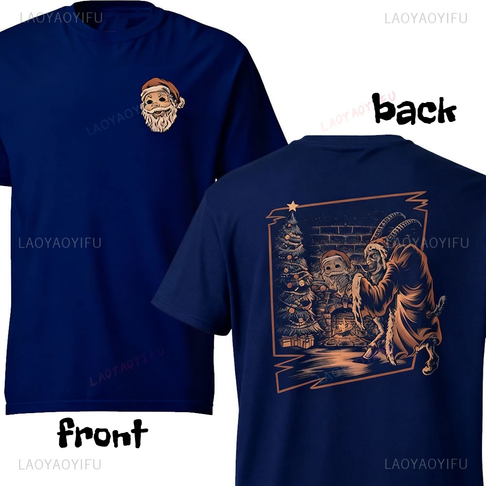 Santa Krampus T-Shirt Spooky Christmas Monster Design Shirt Unique Terrifying Christmas Clothing Mens Novelty Fashion Cotton Tee